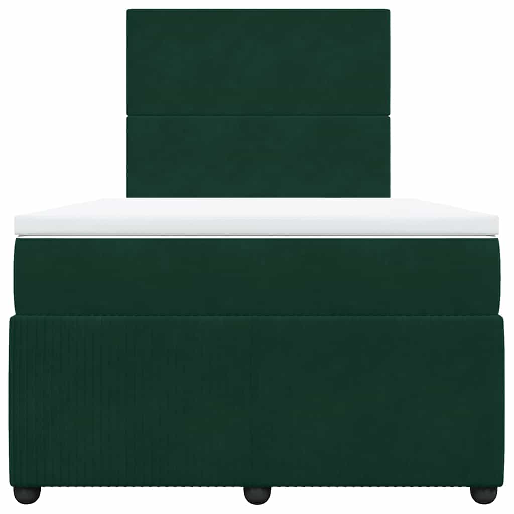 vidaXL Κρεβάτι Boxspring με Στρώμα Σκούρο Πράσινο 120x200εκ. Βελούδινο