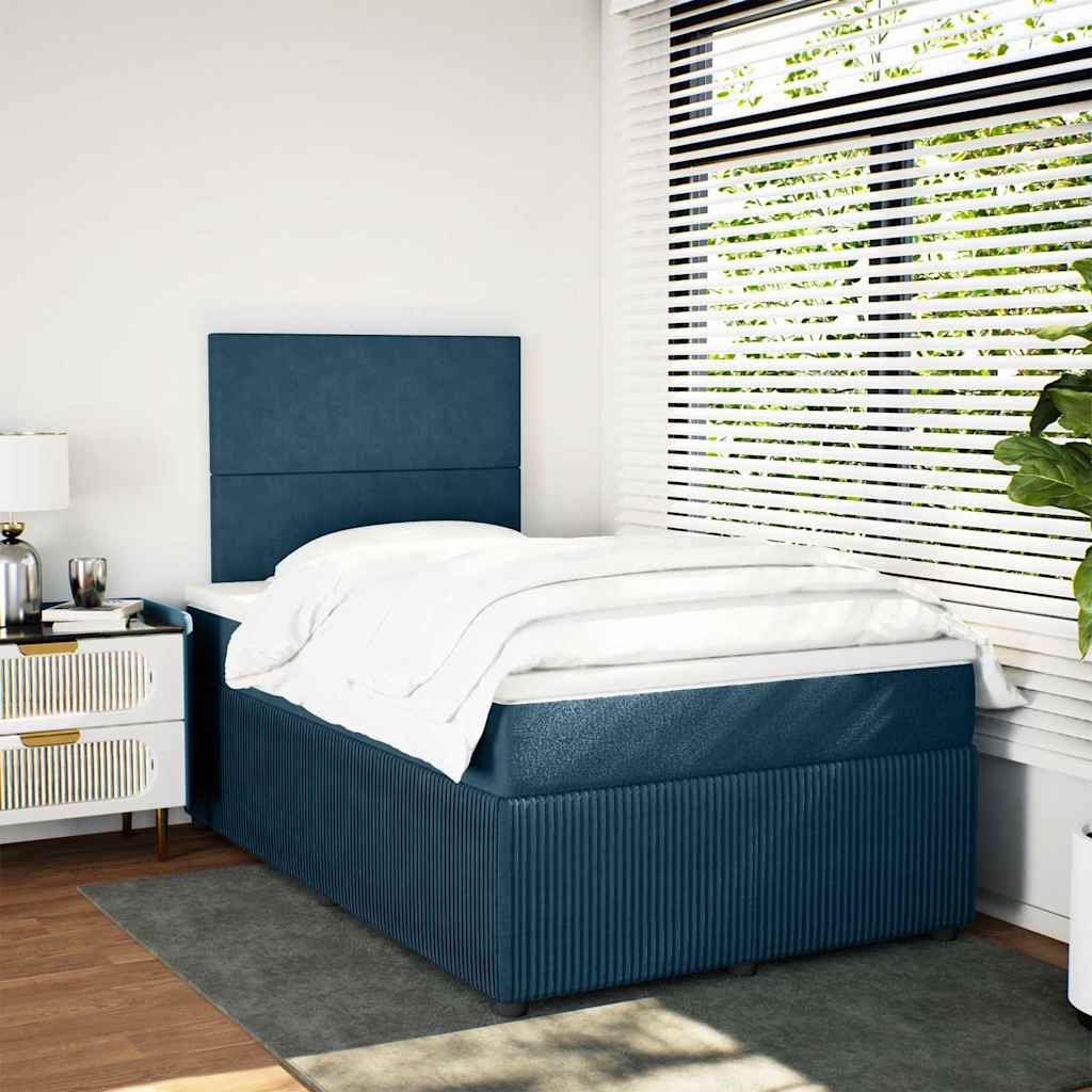 vidaXL Κρεβάτι Boxspring με Στρώμα Σκούρο Μπλε 120x200 εκ. Βελούδινο