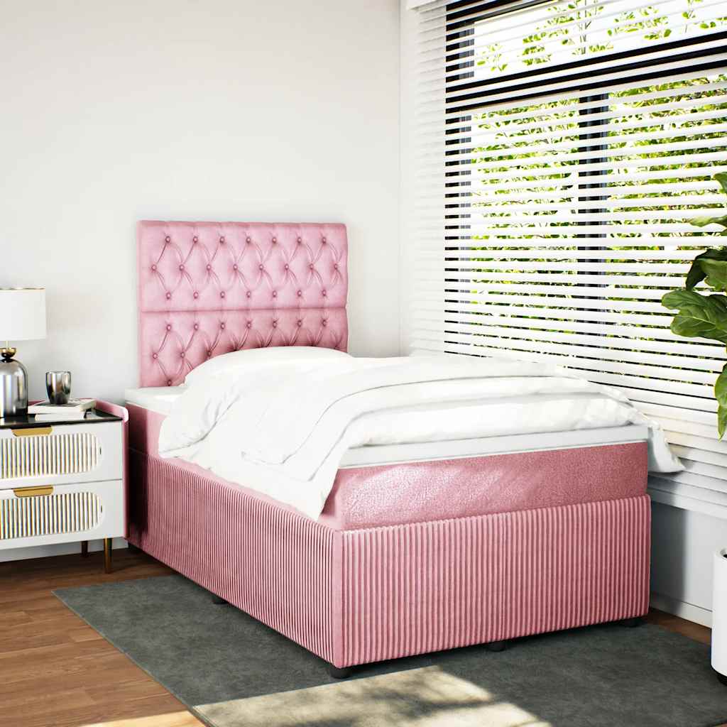 vidaXL Κρεβάτι Boxspring με Στρώμα Ροζ 120x200 εκ. Βελούδινο