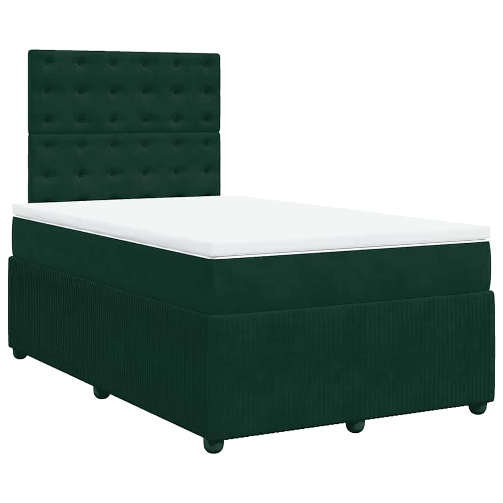 vidaXL Κρεβάτι Boxspring με Στρώμα Σκούρο Πράσινο 120x200εκ. Βελούδινο