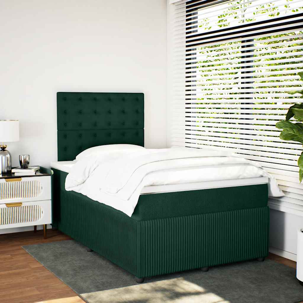 vidaXL Κρεβάτι Boxspring με Στρώμα Σκούρο Πράσινο 120x200εκ. Βελούδινο