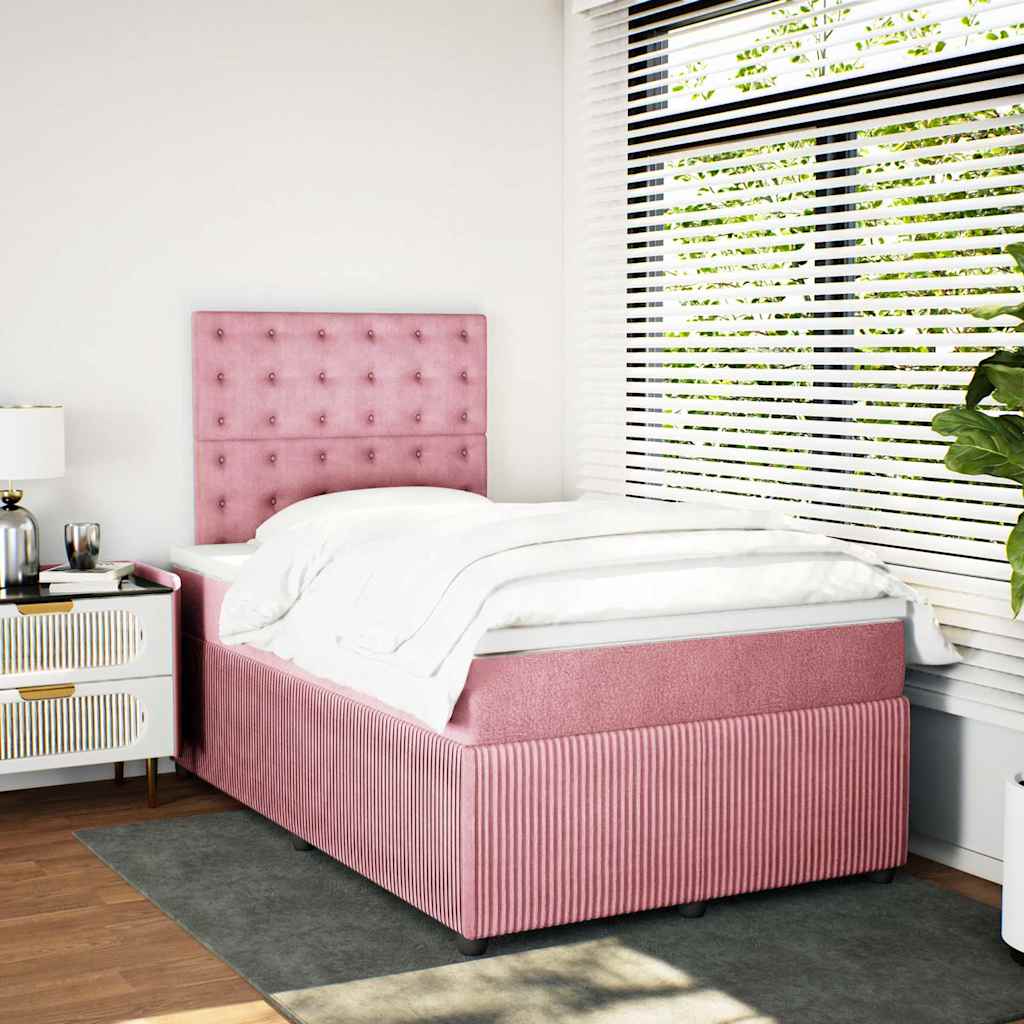vidaXL Κρεβάτι Boxspring με Στρώμα Ροζ 120x200 εκ. Βελούδινο