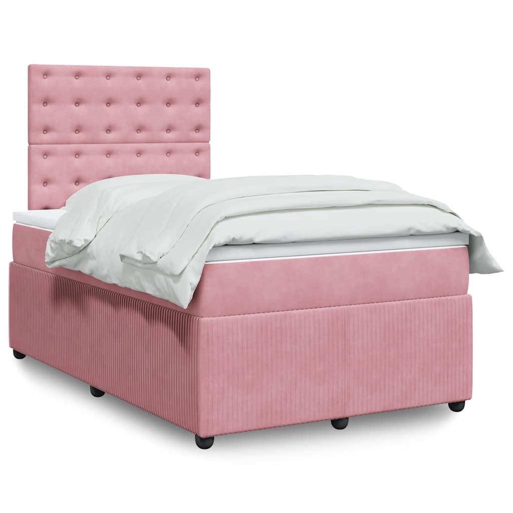 vidaXL Κρεβάτι Boxspring με Στρώμα Ροζ 120x200 εκ. Βελούδινο