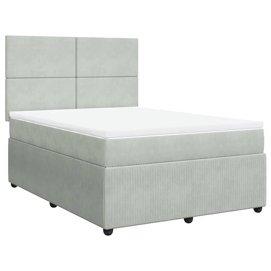 vidaXL Κρεβάτι Boxspring με Στρώμα Ανοιχτό Γκρι 140x190 εκ. Βελούδινο