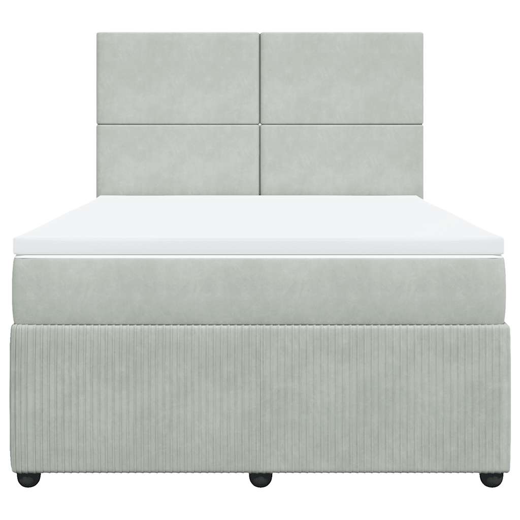 vidaXL Κρεβάτι Boxspring με Στρώμα Ανοιχτό Γκρι 140x190 εκ. Βελούδινο