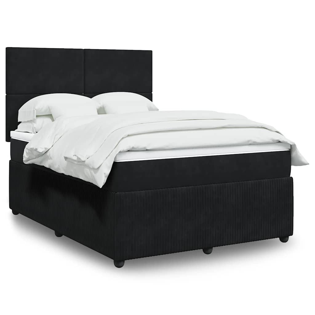 vidaXL Κρεβάτι Boxspring με Στρώμα Μαύρο 140x190 εκ. Βελούδινο