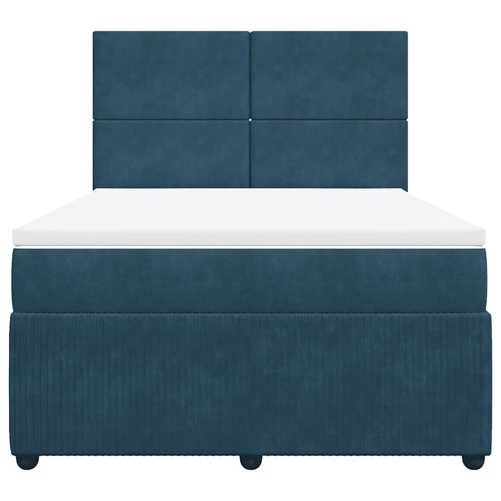 vidaXL Κρεβάτι Boxspring με Στρώμα Σκούρο Μπλε 140x190 εκ. Βελούδινο