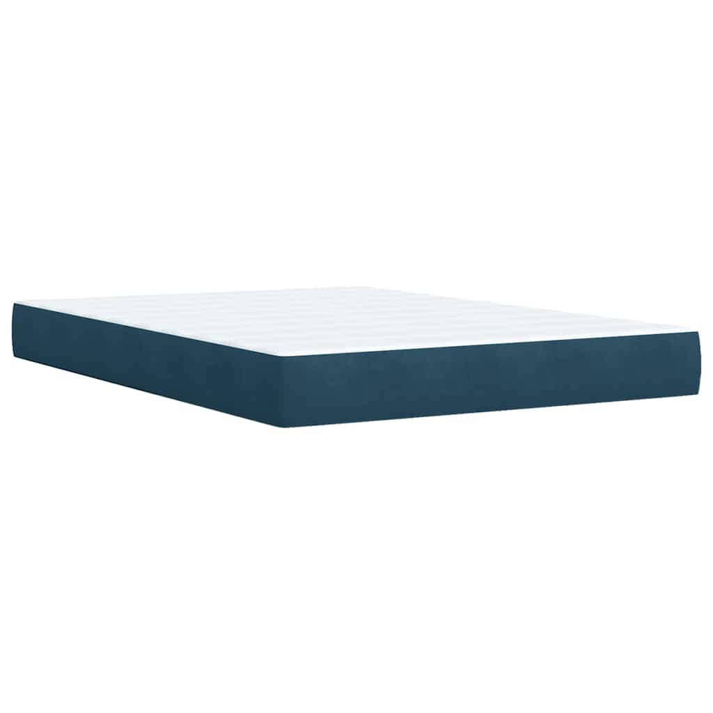 vidaXL Κρεβάτι Boxspring με Στρώμα Σκούρο Μπλε 140x190 εκ. Βελούδινο