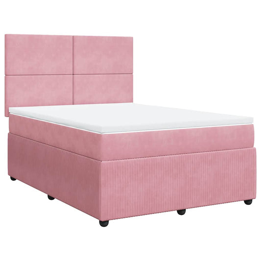 vidaXL Κρεβάτι Boxspring με Στρώμα Ροζ 140x190 εκ. Βελούδινο