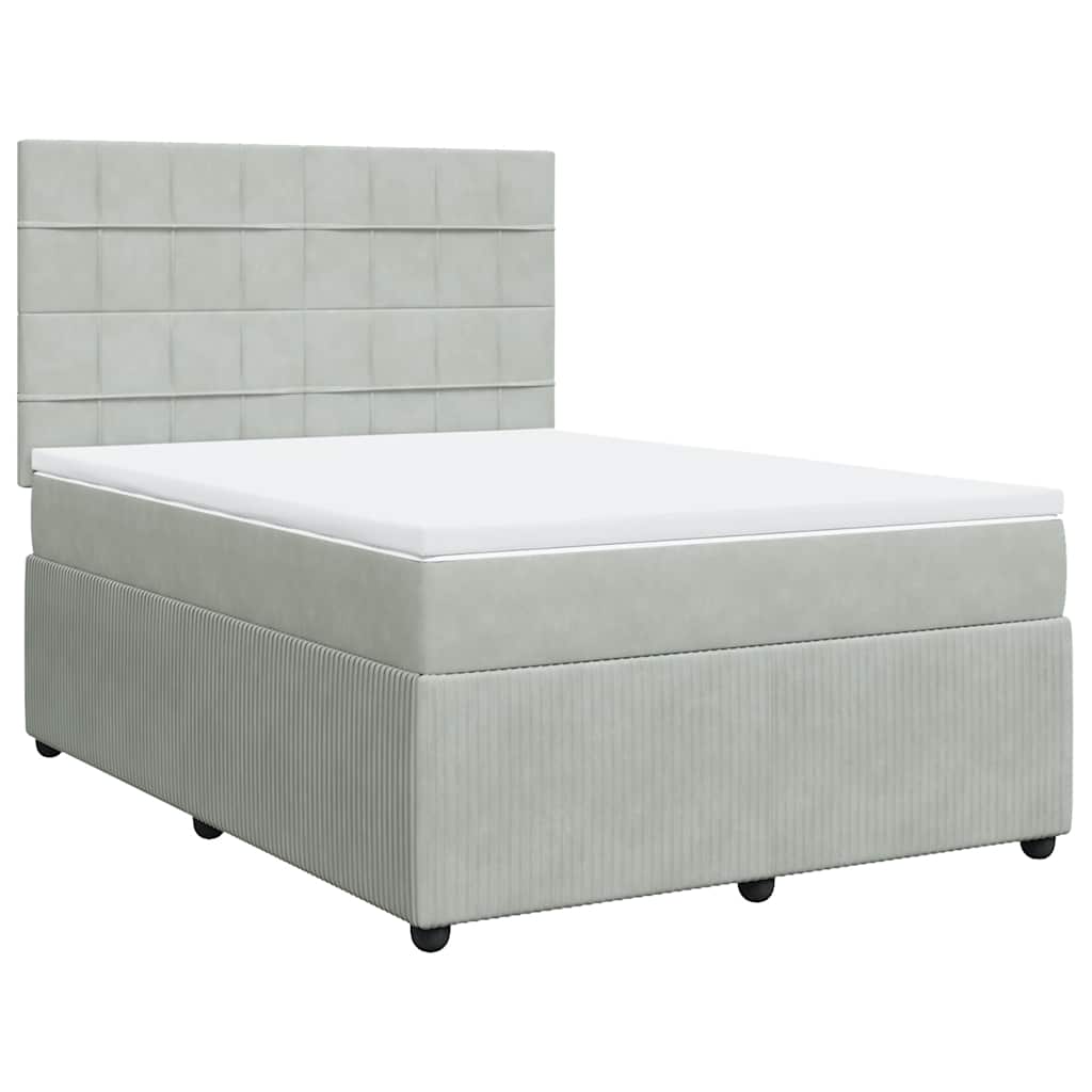 vidaXL Κρεβάτι Boxspring με Στρώμα Ανοιχτό Γκρι 140x190 εκ. Βελούδινο