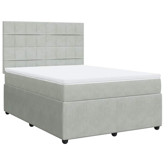 vidaXL Κρεβάτι Boxspring με Στρώμα Ανοιχτό Γκρι 140x190 εκ. Βελούδινο