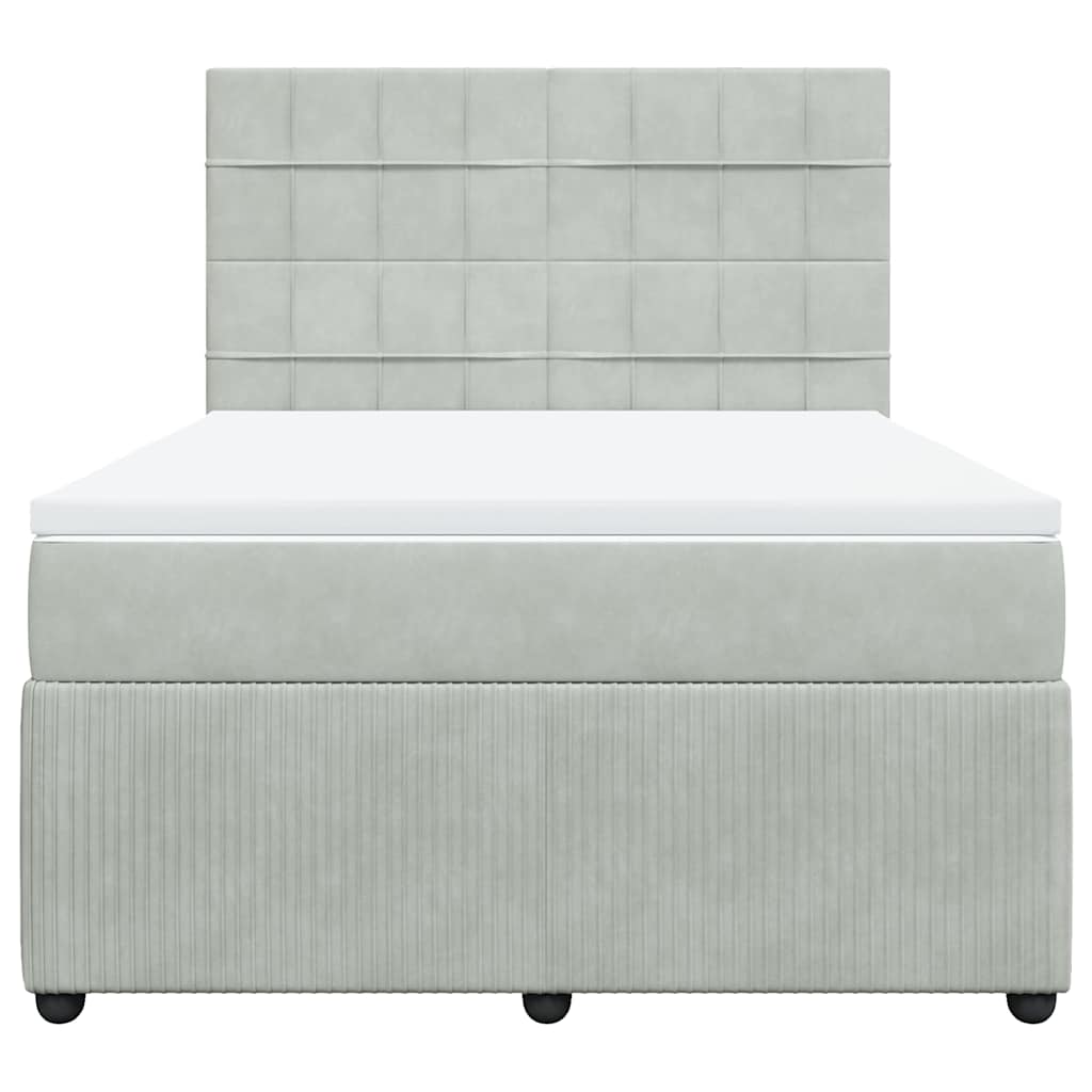 vidaXL Κρεβάτι Boxspring με Στρώμα Ανοιχτό Γκρι 140x190 εκ. Βελούδινο