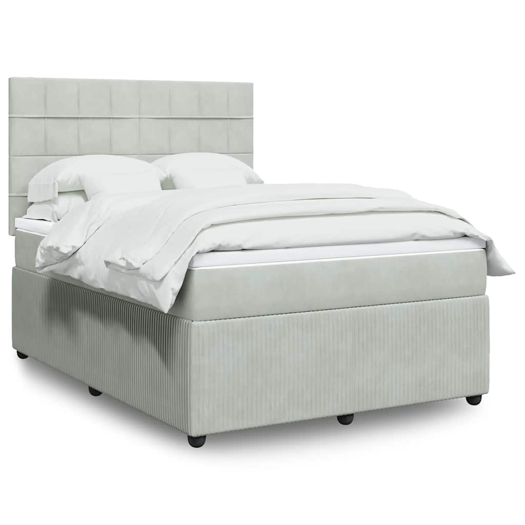 vidaXL Κρεβάτι Boxspring με Στρώμα Ανοιχτό Γκρι 140x190 εκ. Βελούδινο