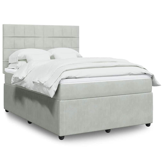 vidaXL Κρεβάτι Boxspring με Στρώμα Ανοιχτό Γκρι 140x190 εκ. Βελούδινο