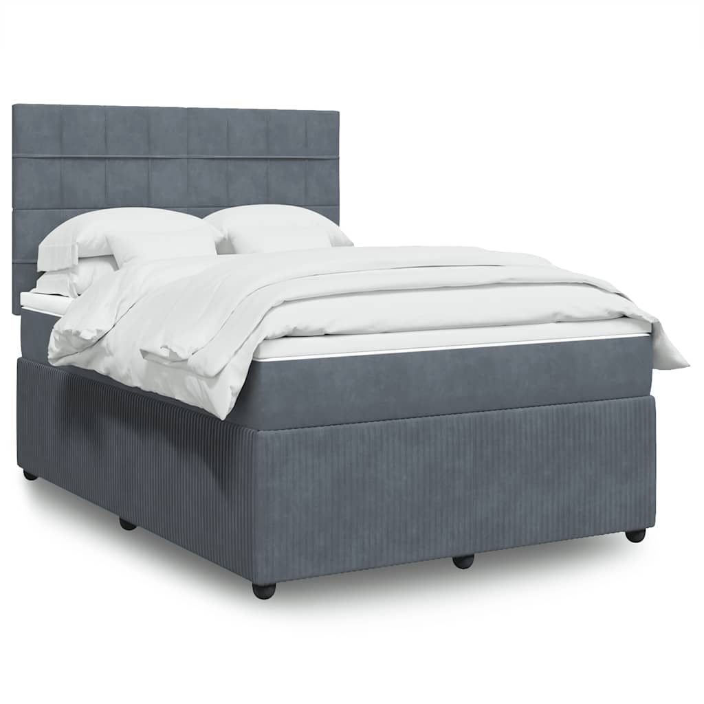 vidaXL Κρεβάτι Boxspring με Στρώμα Σκούρο Γκρι 140x190 εκ. Βελούδινο