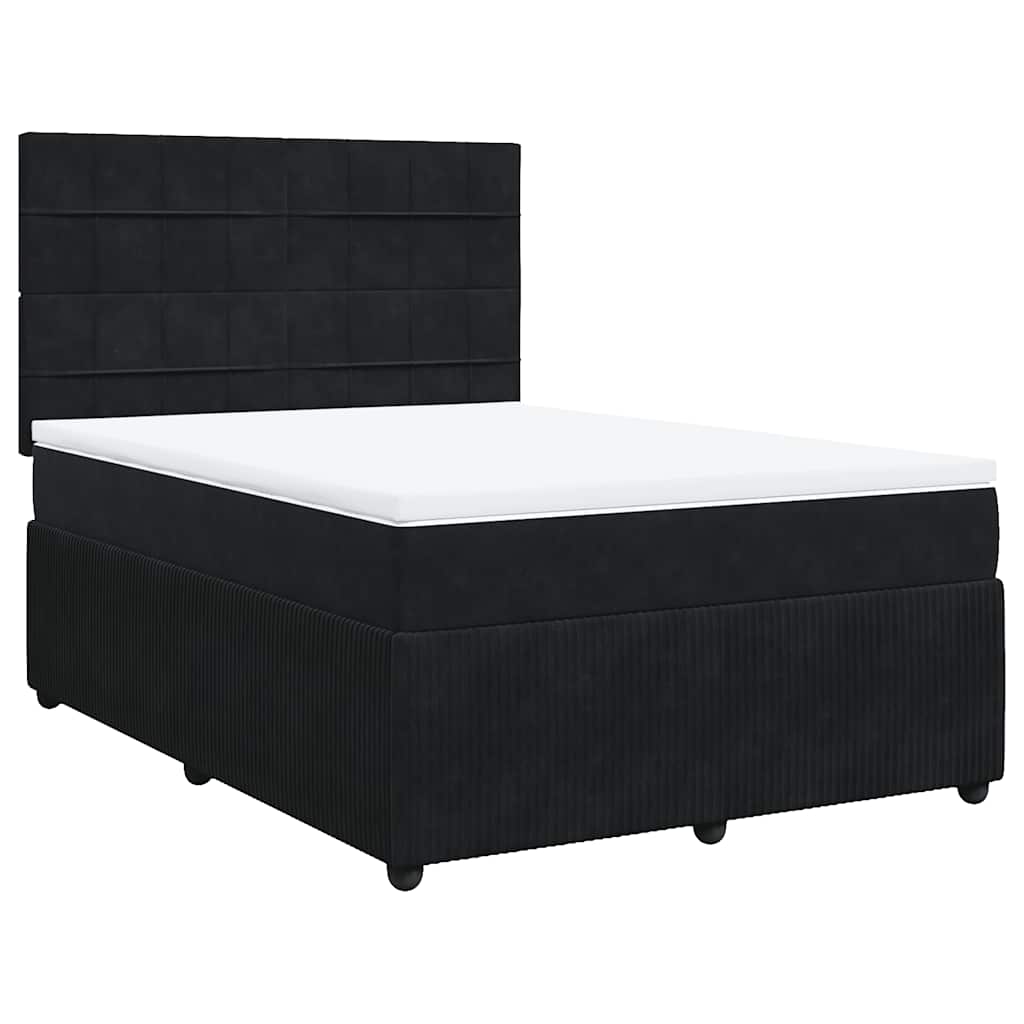 vidaXL Κρεβάτι Boxspring με Στρώμα Μαύρο 140x190 εκ. Βελούδινο