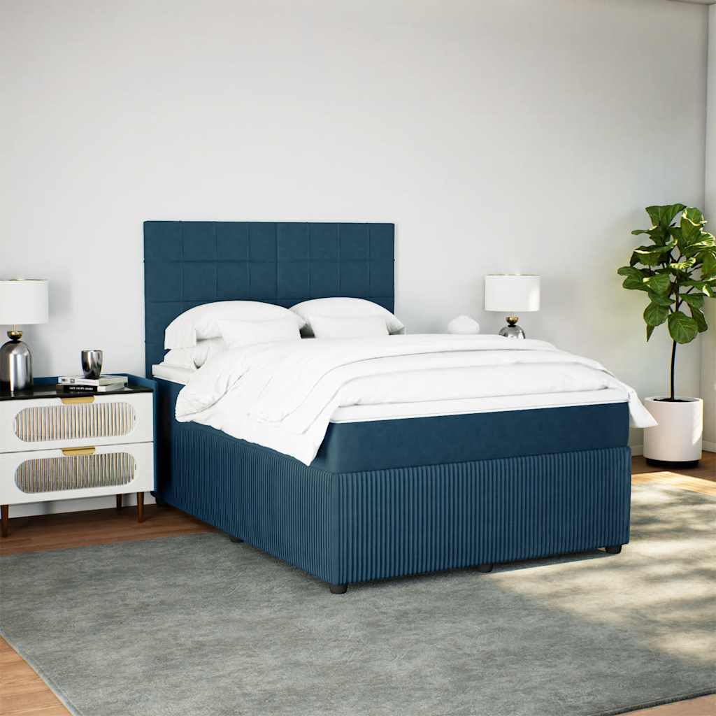 vidaXL Κρεβάτι Boxspring με Στρώμα Σκούρο Μπλε 140x190 εκ. Βελούδινο