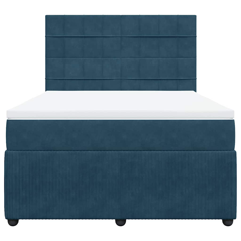 vidaXL Κρεβάτι Boxspring με Στρώμα Σκούρο Μπλε 140x190 εκ. Βελούδινο