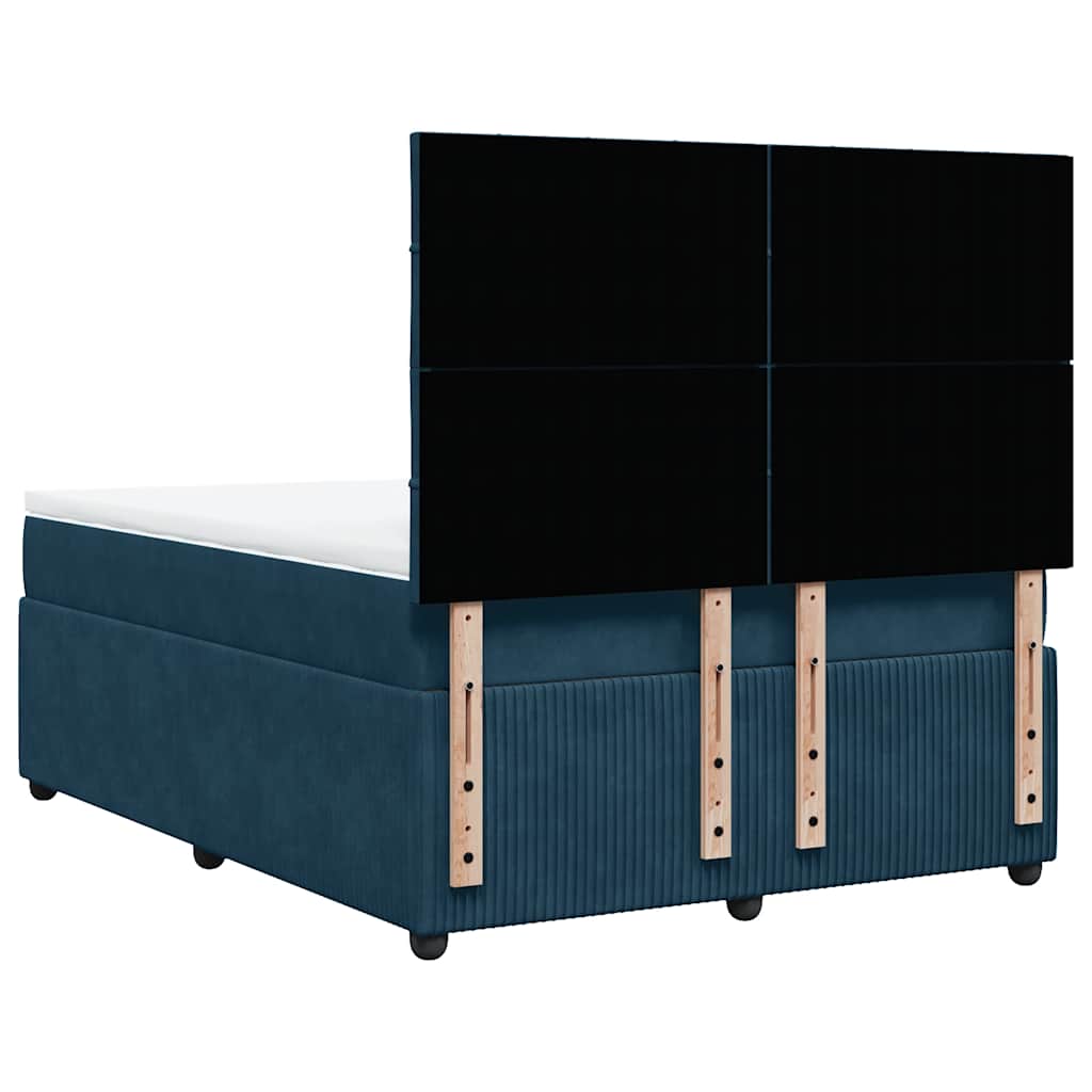 vidaXL Κρεβάτι Boxspring με Στρώμα Σκούρο Μπλε 140x190 εκ. Βελούδινο