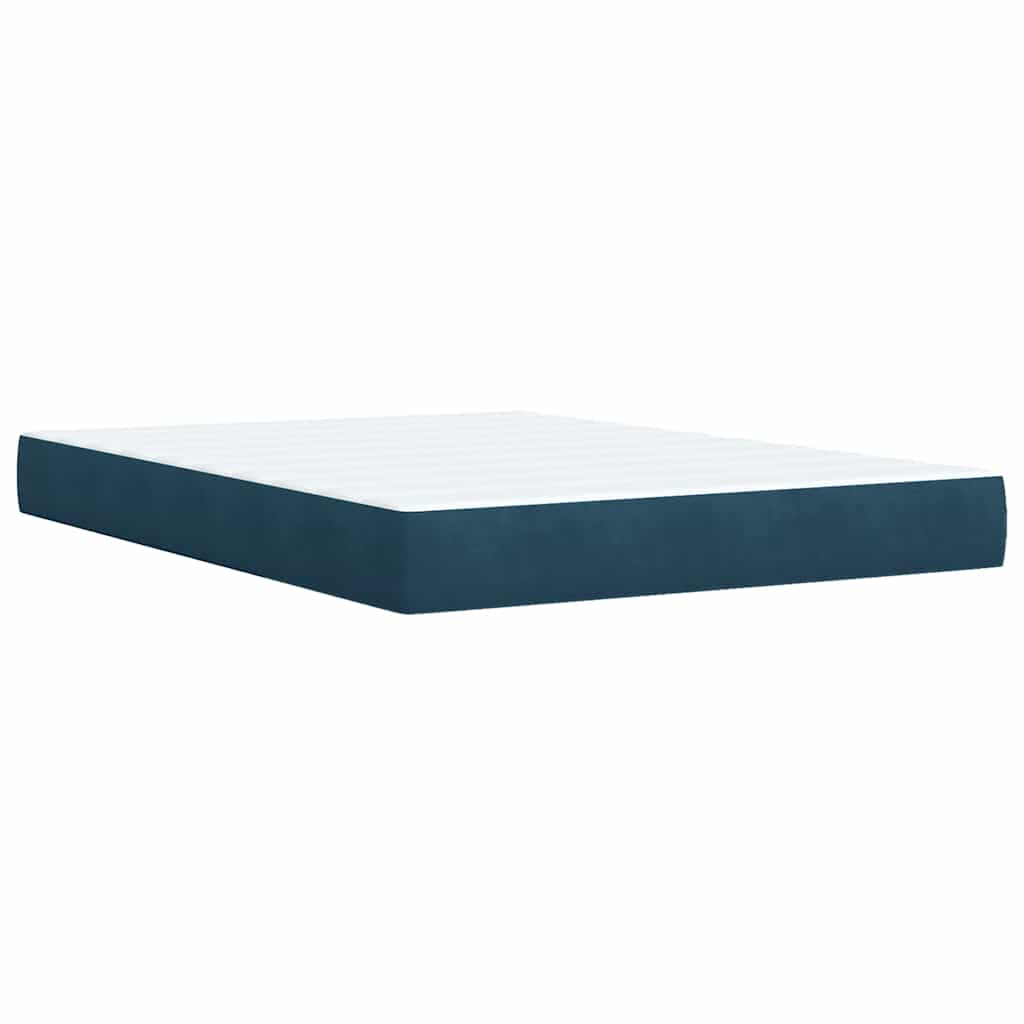 vidaXL Κρεβάτι Boxspring με Στρώμα Σκούρο Μπλε 140x190 εκ. Βελούδινο