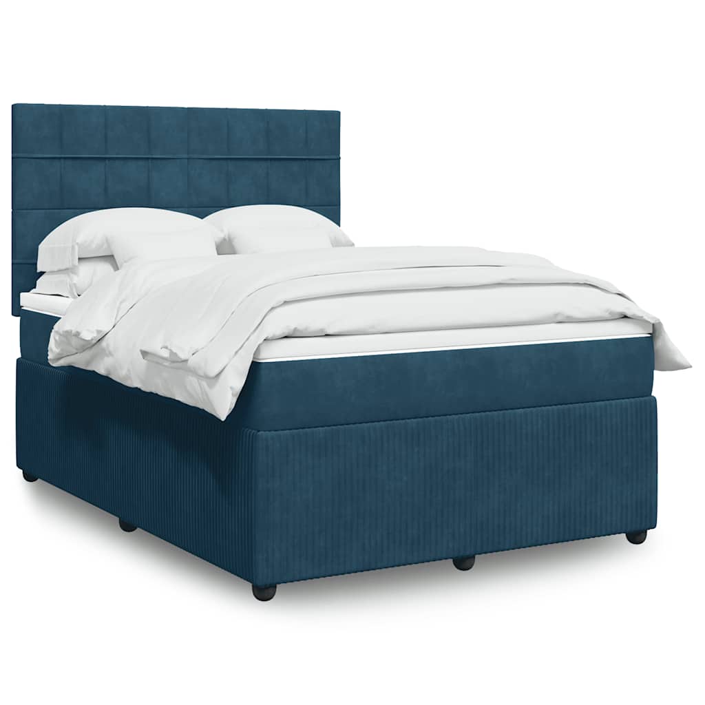 vidaXL Κρεβάτι Boxspring με Στρώμα Σκούρο Μπλε 140x190 εκ. Βελούδινο