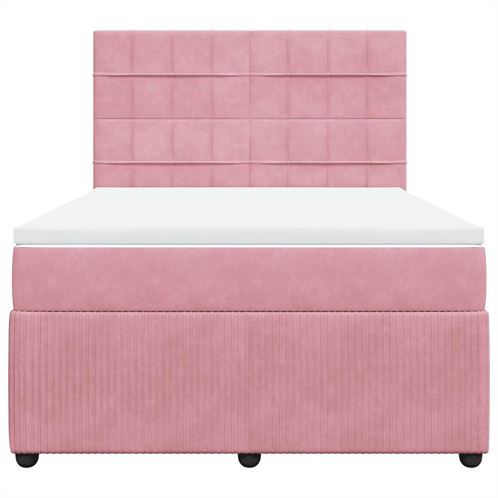 vidaXL Κρεβάτι Boxspring με Στρώμα Ροζ 140x190 εκ. Βελούδινο