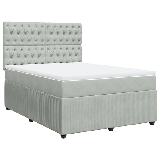 vidaXL Κρεβάτι Boxspring με Στρώμα Ανοιχτό Γκρι 140x190 εκ. Βελούδινο