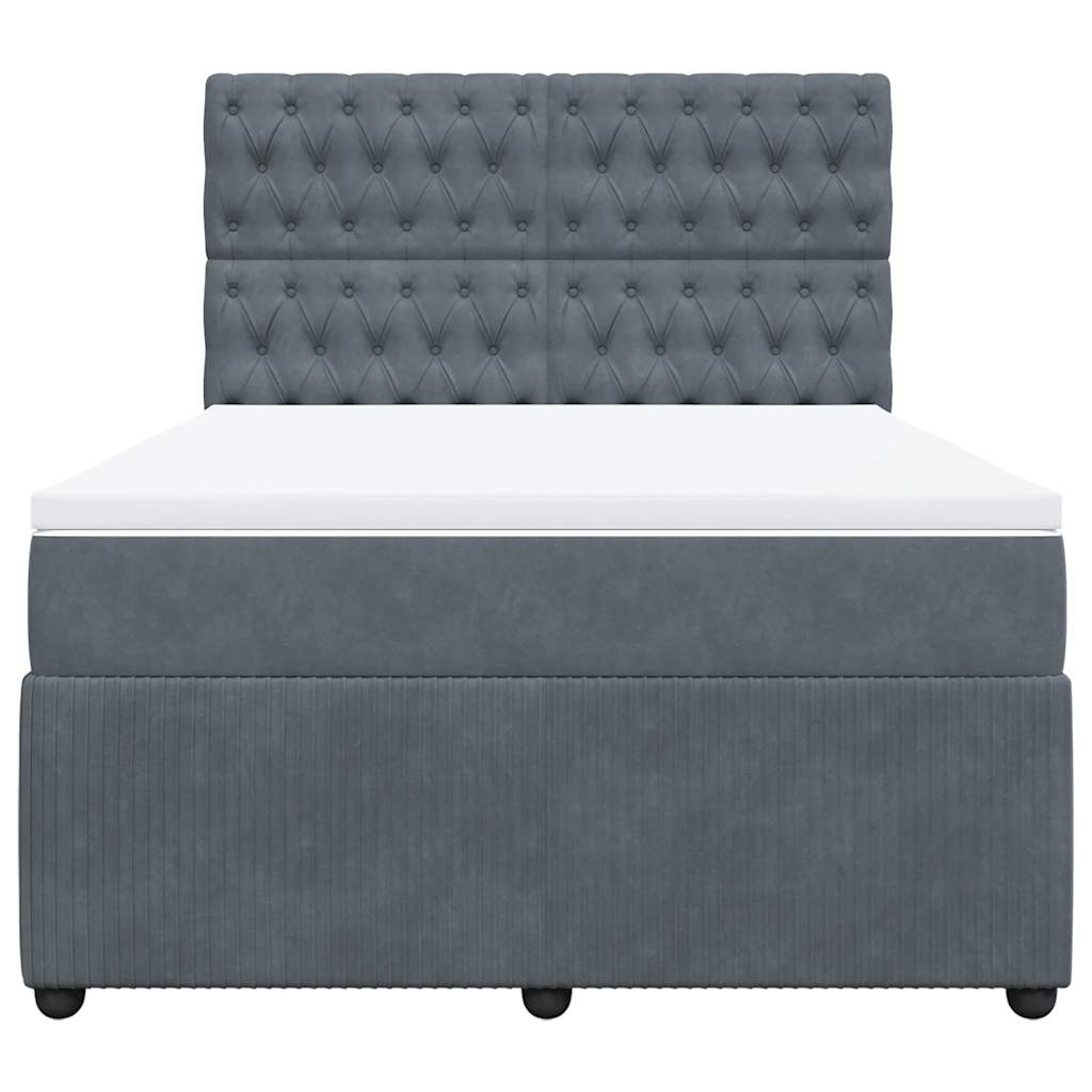 vidaXL Κρεβάτι Boxspring με Στρώμα Σκούρο Γκρι 140x190 εκ. Βελούδινο
