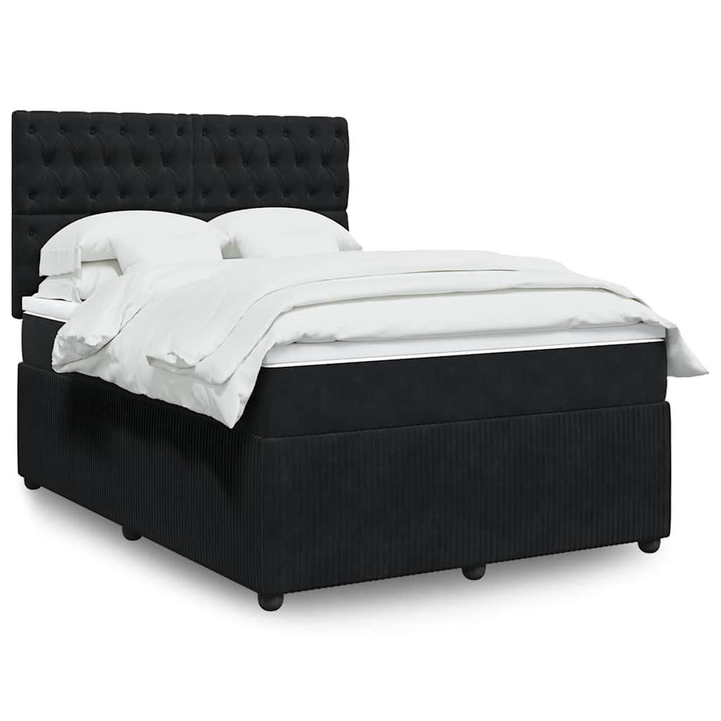 vidaXL Κρεβάτι Boxspring με Στρώμα Μαύρο 140x190 εκ. Βελούδινο