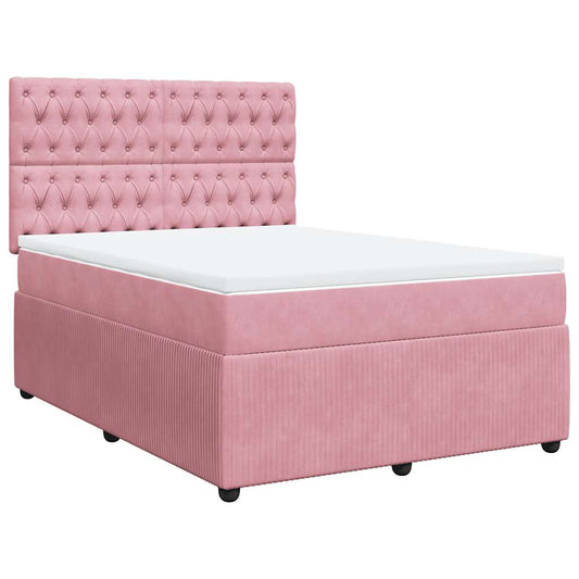 vidaXL Κρεβάτι Boxspring με Στρώμα Ροζ 140x190 εκ. Βελούδινο