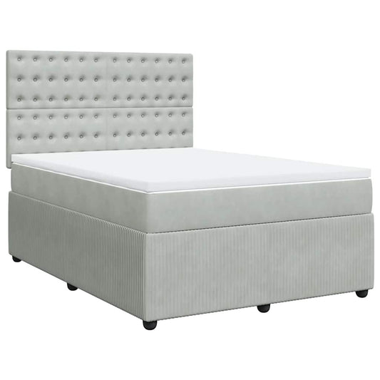 vidaXL Κρεβάτι Boxspring με Στρώμα Ανοιχτό Γκρι 140x190 εκ. Βελούδινο