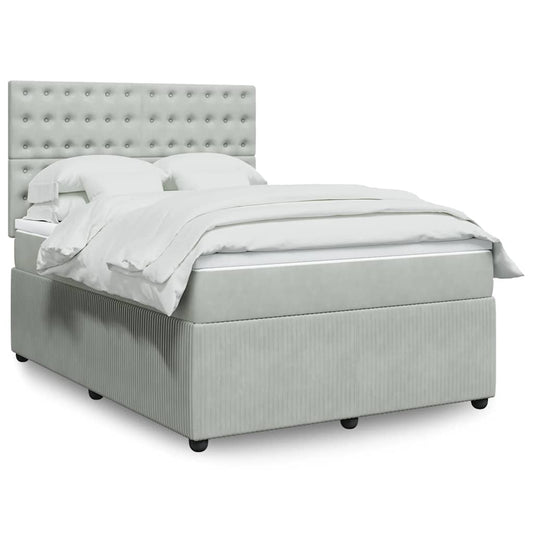 vidaXL Κρεβάτι Boxspring με Στρώμα Ανοιχτό Γκρι 140x190 εκ. Βελούδινο