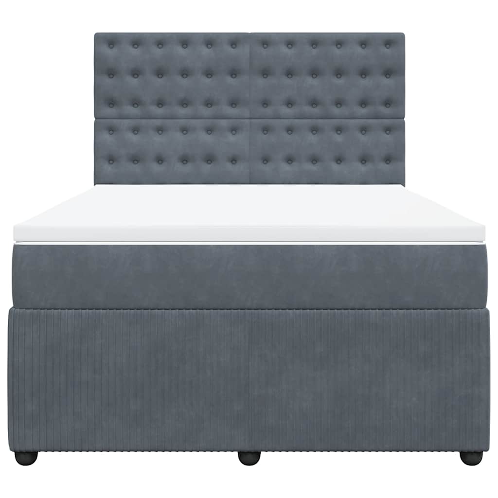 vidaXL Κρεβάτι Boxspring με Στρώμα Σκούρο Γκρι 140x190 εκ. Βελούδινο