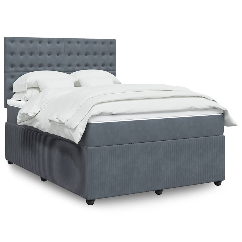 vidaXL Κρεβάτι Boxspring με Στρώμα Σκούρο Γκρι 140x190 εκ. Βελούδινο