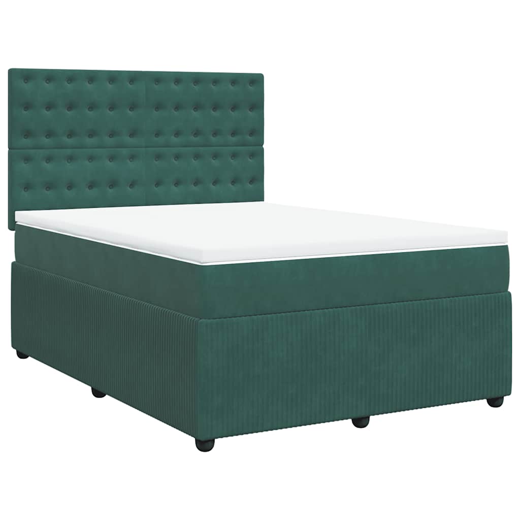 vidaXL Κρεβάτι Boxspring με Στρώμα Σκούρο Πράσινο 140x190εκ. Βελούδινο