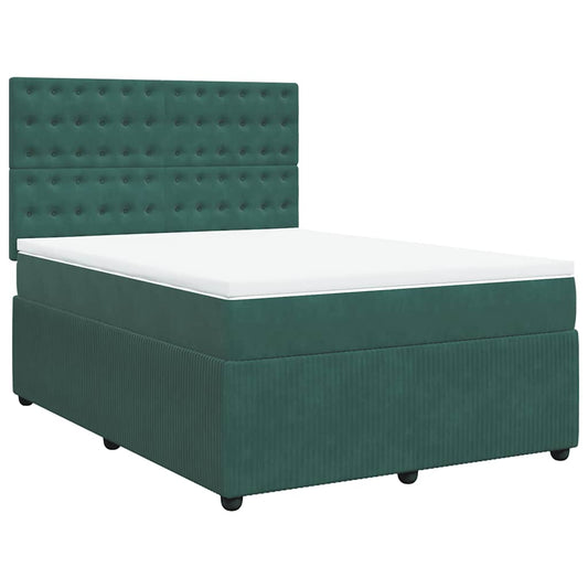 vidaXL Κρεβάτι Boxspring με Στρώμα Σκούρο Πράσινο 140x190εκ. Βελούδινο