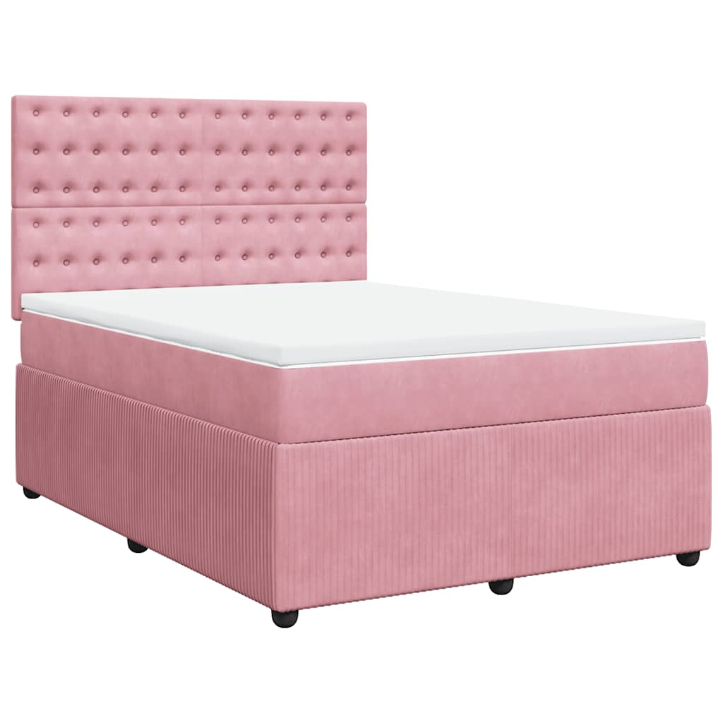vidaXL Κρεβάτι Boxspring με Στρώμα Ροζ 140x190 εκ. Βελούδινο