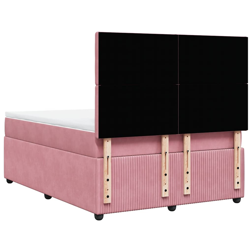 vidaXL Κρεβάτι Boxspring με Στρώμα Ροζ 140x190 εκ. Βελούδινο