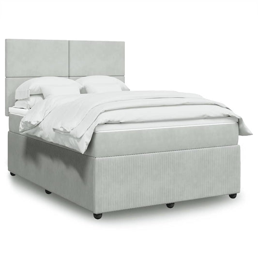 vidaXL Κρεβάτι Boxspring με Στρώμα Ανοιχτό Γκρι 140x200 εκ. Βελούδινο