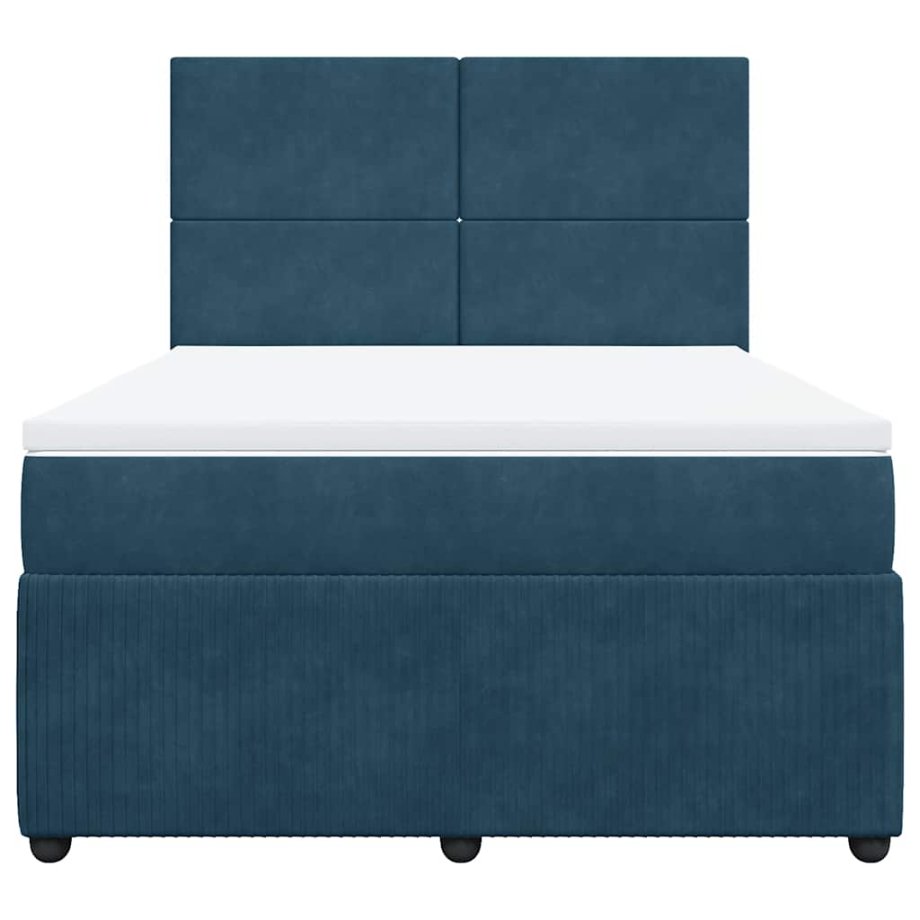 vidaXL Κρεβάτι Boxspring με Στρώμα Σκούρο Μπλε 140x200 εκ. Βελούδινο