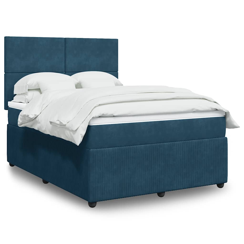 vidaXL Κρεβάτι Boxspring με Στρώμα Σκούρο Μπλε 140x200 εκ. Βελούδινο