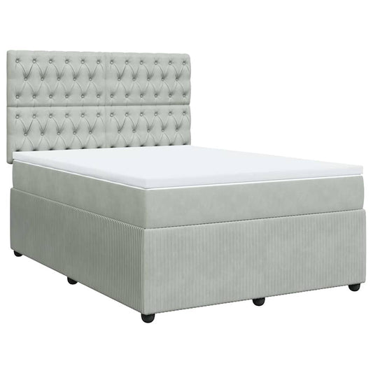 vidaXL Κρεβάτι Boxspring με Στρώμα Ανοιχτό Γκρι 140x200 εκ. Βελούδινο