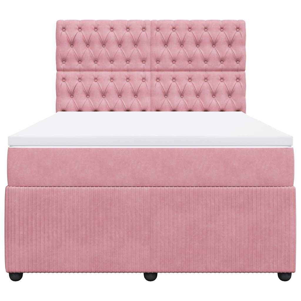 vidaXL Κρεβάτι Boxspring με Στρώμα Ροζ 140x200 εκ. Βελούδινο