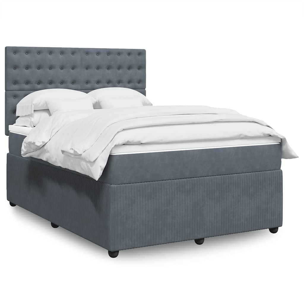 vidaXL Κρεβάτι Boxspring με Στρώμα Σκούρο Γκρι 140x200 εκ. Βελούδινο