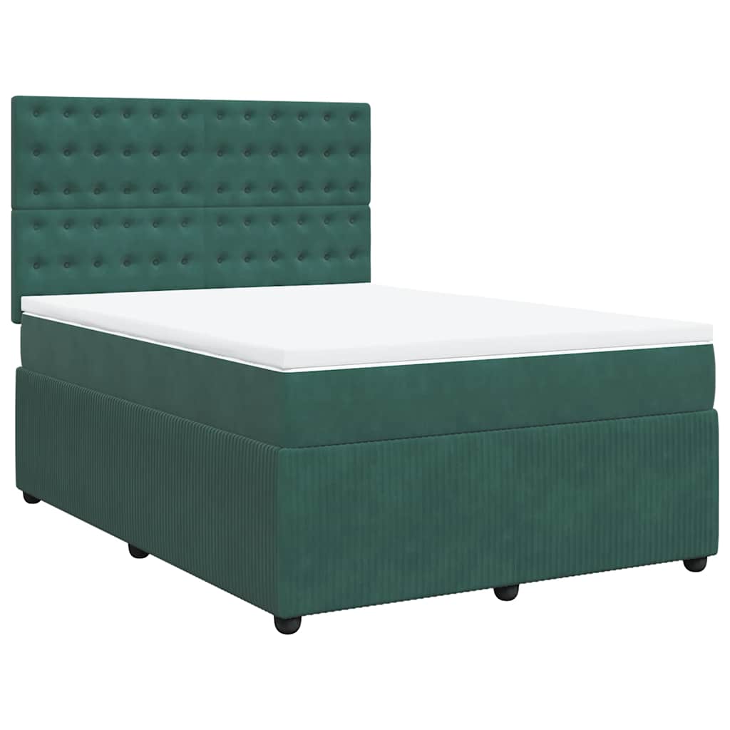 vidaXL Κρεβάτι Boxspring με Στρώμα Σκούρο Πράσινο 140x200εκ. Βελούδινο