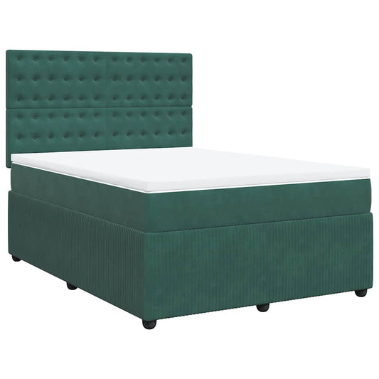 vidaXL Κρεβάτι Boxspring με Στρώμα Σκούρο Πράσινο 140x200εκ. Βελούδινο