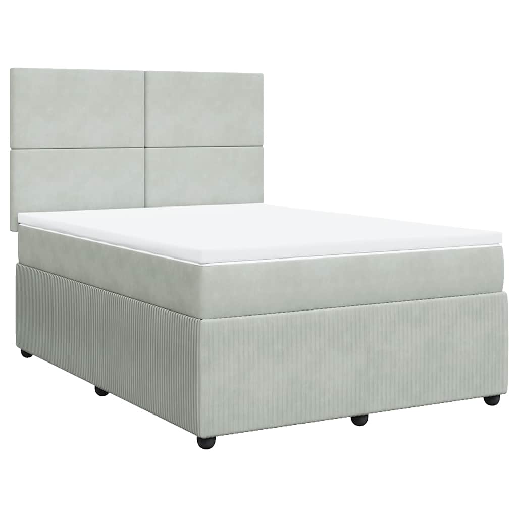 vidaXL Κρεβάτι Boxspring με Στρώμα Ανοιχτό Γκρι 160x200 εκ. Βελούδινο