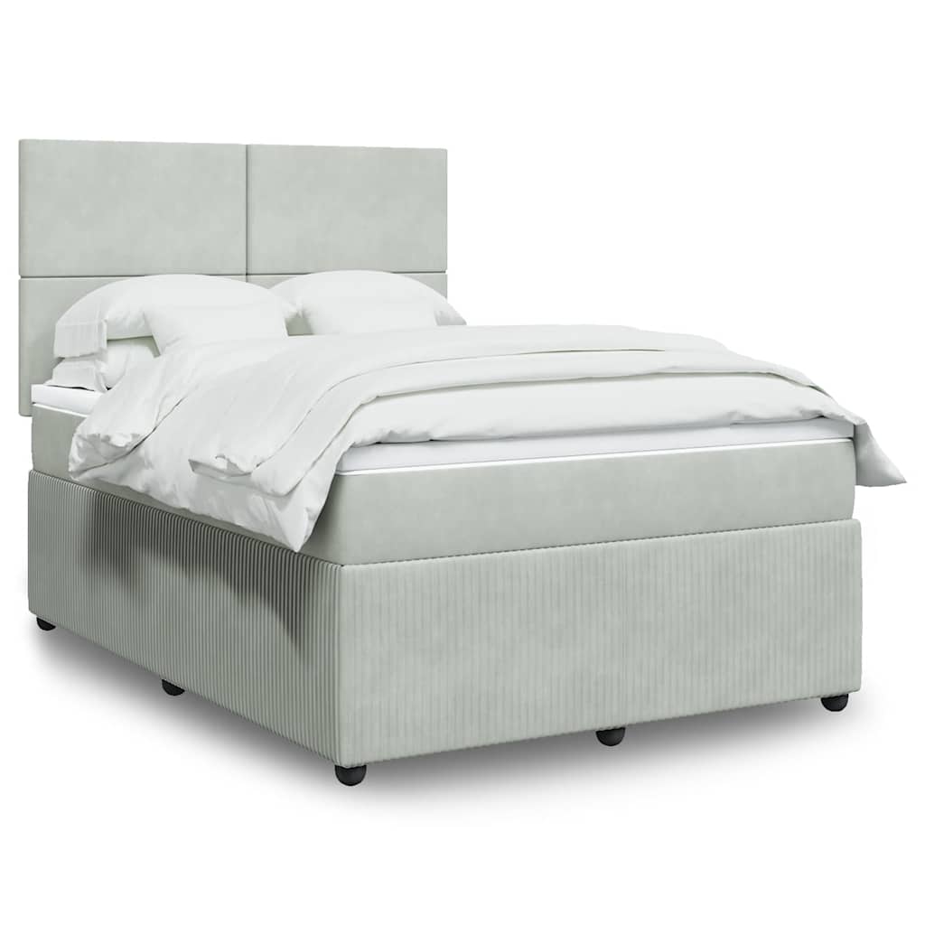 vidaXL Κρεβάτι Boxspring με Στρώμα Ανοιχτό Γκρι 160x200 εκ. Βελούδινο