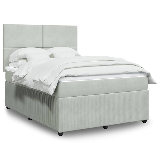 vidaXL Κρεβάτι Boxspring με Στρώμα Ανοιχτό Γκρι 160x200 εκ. Βελούδινο
