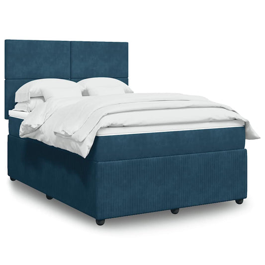 vidaXL Κρεβάτι Boxspring με Στρώμα Σκούρο Μπλε 160x200 εκ. Βελούδινο